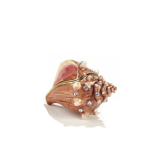Small coral-colored conch shell with gold trim and rhinestone accents