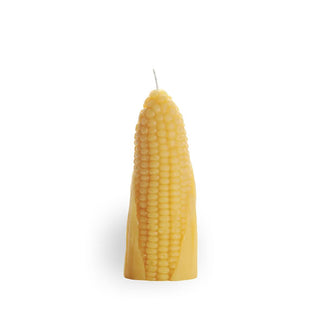 Sculptural beeswax corn cob candle with top cotton wick and flat bottom
