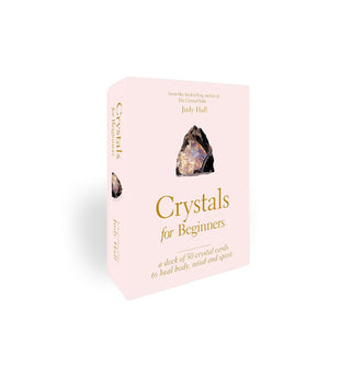 Light pink box of Crystals for Beginners cards features gold lettering and a central crystal illustration