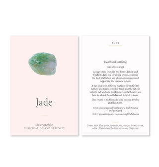 Sample card front and back from the Crystals for Beginners deck: Jade
