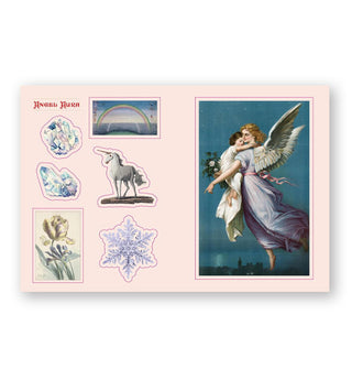 Page sample from the Crystal Sticker Book features a section themed, "Angel Aura"