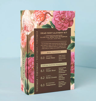Back of the TokyoMilk Dead Sexy Alchemy Kit box outlines each of four contained fragrances and their scent profiles