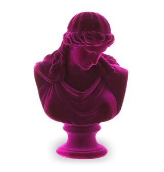 Purple felt-covered Greek-inspired bust sculpture