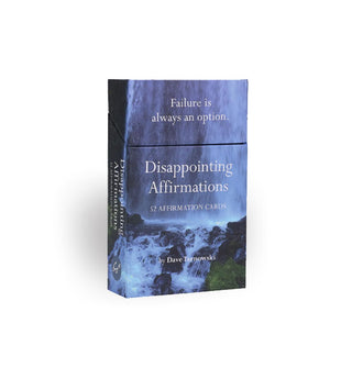 Box of Disappointing Affirmations cards by Dave Tarnowski features a waterfall scene