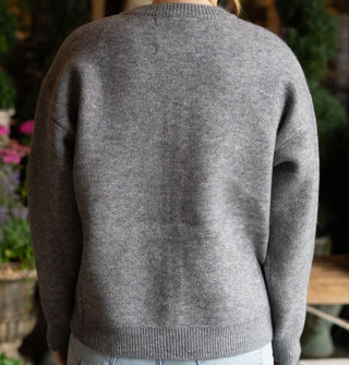 Back of gray sweater