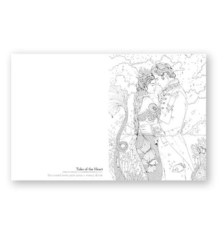 Illustration from Epic Love: A Romantasy Coloring Book titled, "Tides of the Heart"