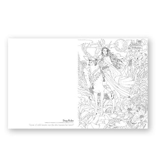 Illustration from Epic Love: A Romantasy Coloring Book titled, "Stag Rider"