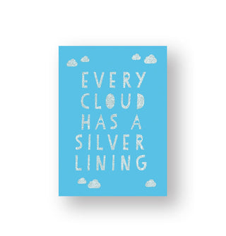 Blue cover of Every Cloud Has a Silver Lining features silver glitter lettering and cloud accents