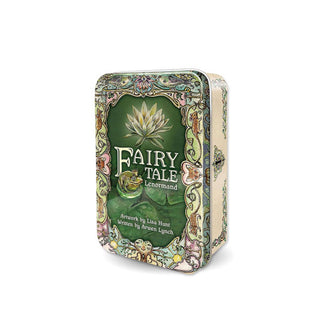 Tin Fairy Tale Lenormand card deck box with rounded corners features an ornate border with central frog and lily pad illustration