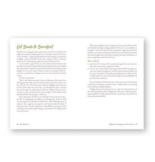 Page spread from the Feral Self-Care book features a section titled, "Get Back to Barefoot"