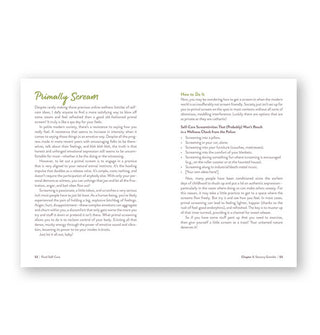 Page spread from the Feral Self-Care book features a section titled, "Primally Scream"