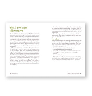 Page spread from the Feral Self-Care book features a section titled, "Create Unhinged Affirmations"