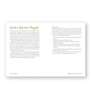 Page spread from the Feral Self-Care book features a section titled, "Create a Self-Care Playlist"