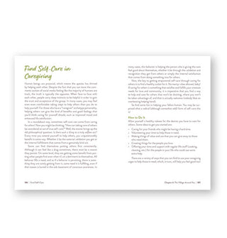 Page spread from the Feral Self-Care book features a section titled, "Find Self-Care in Caregiving"