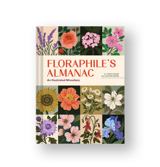 Cover of Floraphile's Almanac features a grid of 12 illustrated flowers above and below the title text