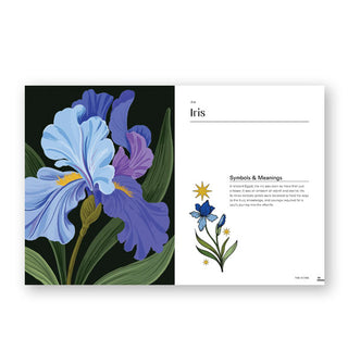 Page spread from Floraphile's Almanac features a chapter on the Iris alongside a full-page color illustration of the flower