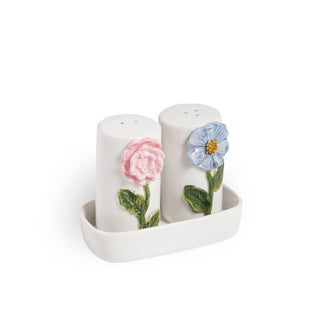 Flower Pillars Salt and Pepper Shaker Set With Tray