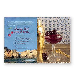 Page spread from The Forest Feast: Mediterranean features a recipe for Cherry-Port Cocktail with photographs