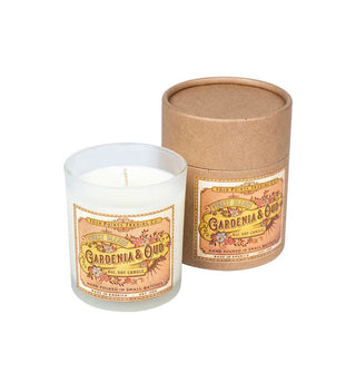 Gardenia & Oud candle with brown tube gift packaging