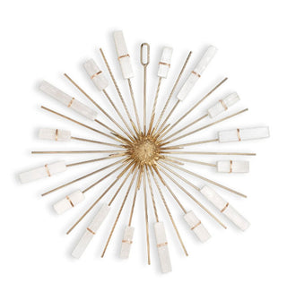 Radial gold sculpture with points affixed with selenite stones