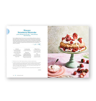 Page spread from Good Lookin' Cookin features a recipe titled, "Encore: Strawberry Shortcake" alongside a photograph of the dish