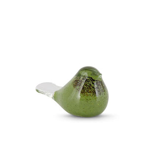 Speckled green glass bird figurine with clear tail