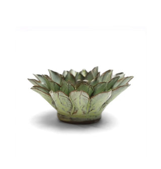 Green glazed ceramic aster flower sculpture