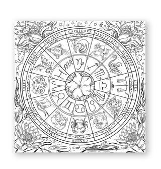 Page from The Green Witch's Coloring Book features an intricate zodiac wheel