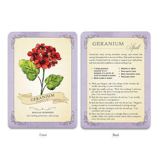 Front and back of the Geranium card from The Green Witch's Deck