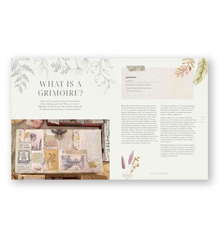 Page spread from The Handmade Grimoire features a section titled, "What is a Grimoire?" with photograph and illustrations