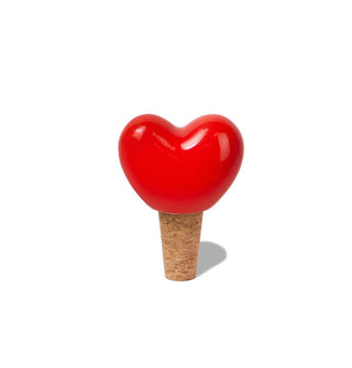 Cork bottle stopper with red ceramic heart topper