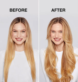 Side-by-side comparison of model's hair before and after using Kitsch Volumizing Dry Shampoo With Rice Protein