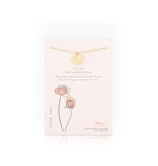 Birth month flower necklace card features the flower for June: The Rose