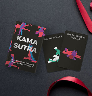 Sample Kama Sutra cards feature The Bandoleer and The Afternoon Delight with illustrations