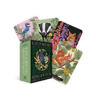 Box and four-card spread of richly illustrated Hedgewitch Oracle deck by Kate Forsyth