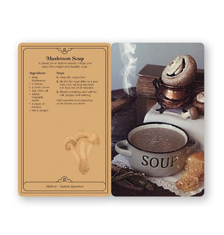Recipe card sample from the Kitchen Magick deck features Mushroom Soup with accompanying photograph