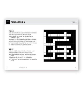 Page spread from Large Print Crosswords features a puzzle titled, "Winter Scents"
