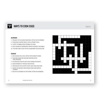 Page spread from Large Print Crosswords features a puzzle titled, "Ways to Cook Eggs"