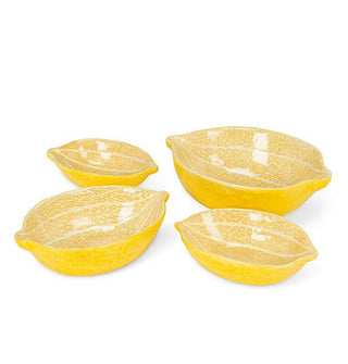 Set of four yellow lemon-shaped nesting bowls