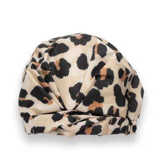 Leopard print turban-style shower cap