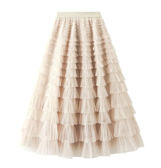 Long, full, light beige tiered tulle skirt