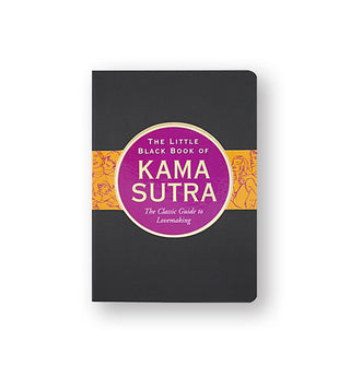 Black cover of The Little Black Book of Kama Sutra with purple and orange title band