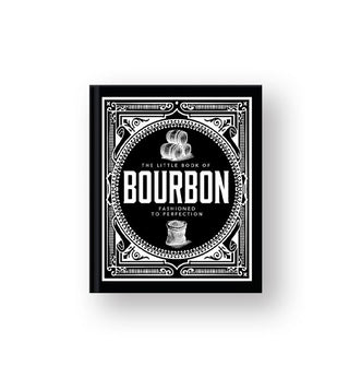Black and white cover of The Little Book of Bourbon: Fashioned to Perfection features an intricate border and small themed illustrations