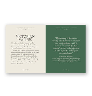 Page spread from The Little Book of Floriography features a section titled, "Victorian Values"