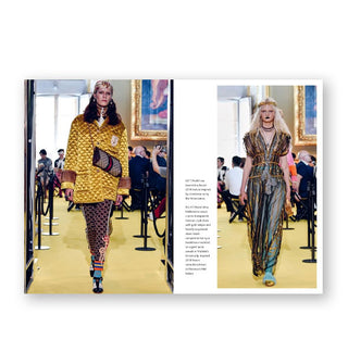 Page spread from the Little Book of Gucci features side-by-side photographs of models walking the runway