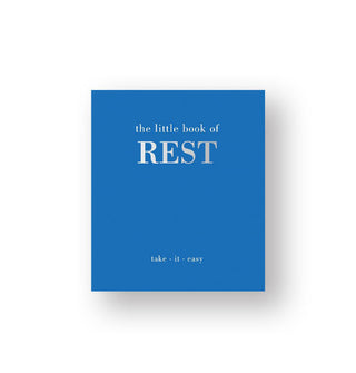 Blue cover of The Little Book of Rest: Take It Easy features silver foil title lettering