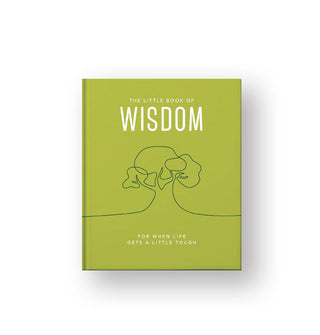 Green cover of The Little Book of Wisdom: For When Life Gets a Little Tough features white title text and a central abstract green line drawing of a tree