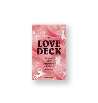 Pink marble-patterned The Love Deck box with white astrological illustrations