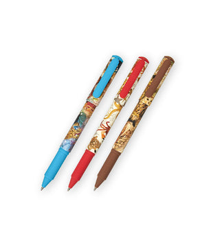 Set of three ballpoint pens with animal design themes and color-coordinating grip and clip accents