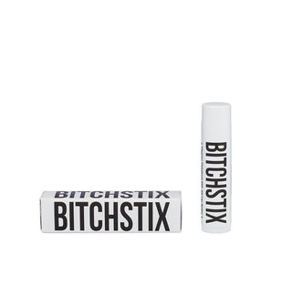 White tube and box of Bitchstix lip balm with large black lettering